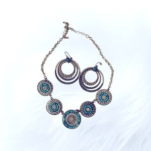 Silver and turquoise necklace and earrings